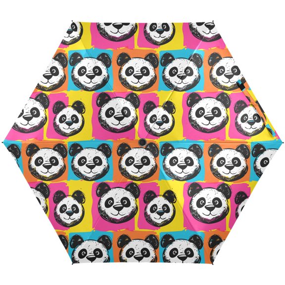 JSTEL Panda Portrait Cartoon Folding Umbrella for Rain Sun Travel Mini Lightweight Compact Umbrellas