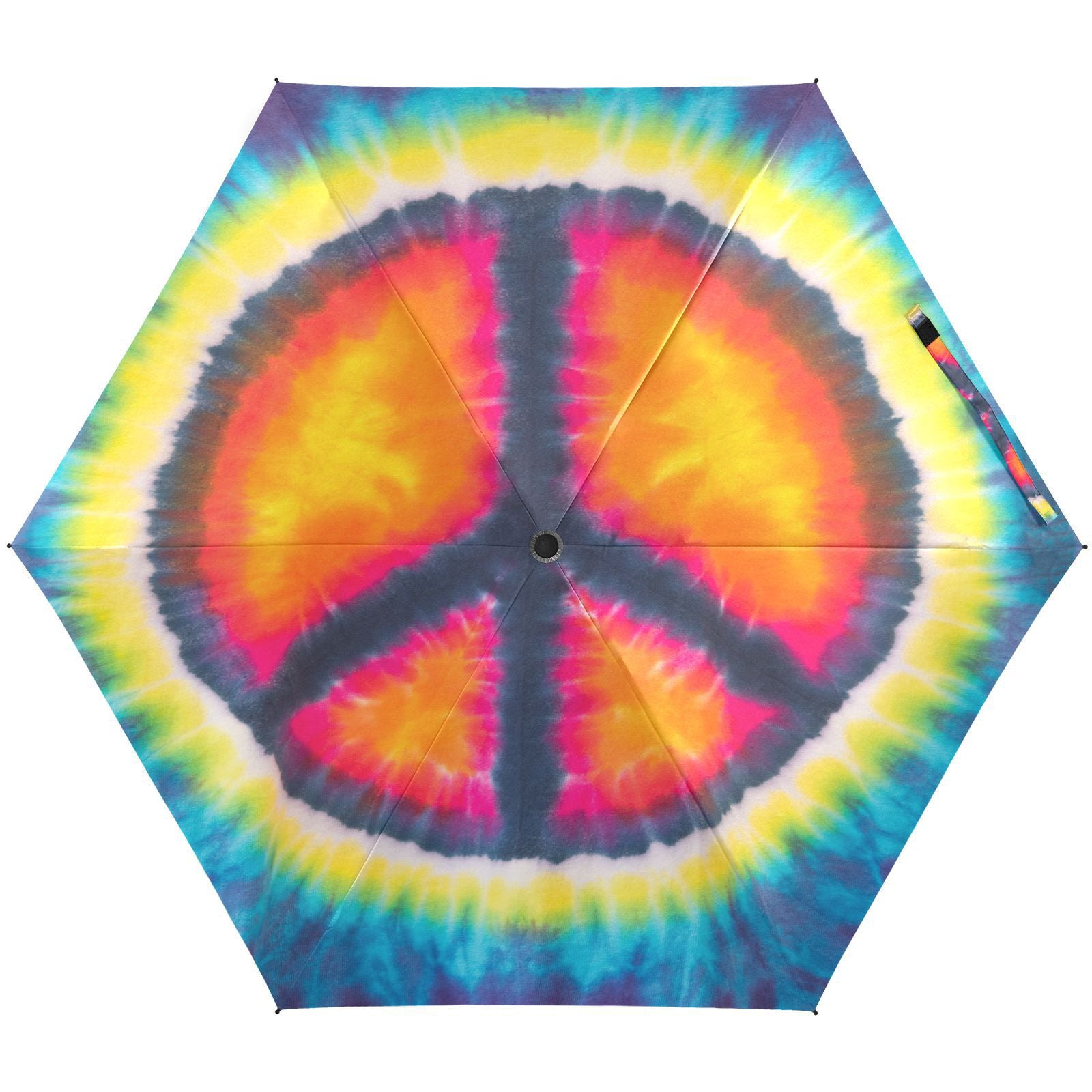 JSTEL Peace Sign Design Tie Dye Folding Umbrella for Rain Sun Travel