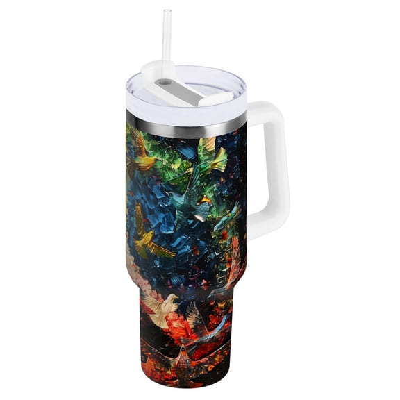 JSTEL Peace and Love Sign Doves 40 oz Tumbler Stainless Steel Water Bottle Vacuum Insulated Cup with Straw Lid & Handle For Travel Car Cup Holder