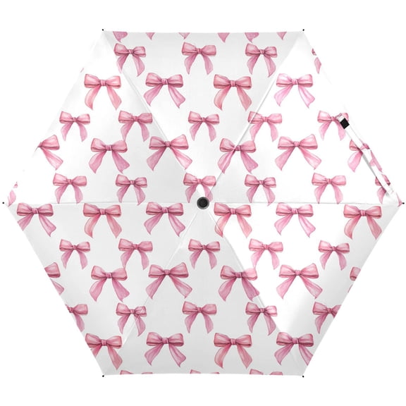 JSTEL Pink Bows Folding Umbrella for Rain Sun Travel Mini Lightweight Compact Umbrellas
