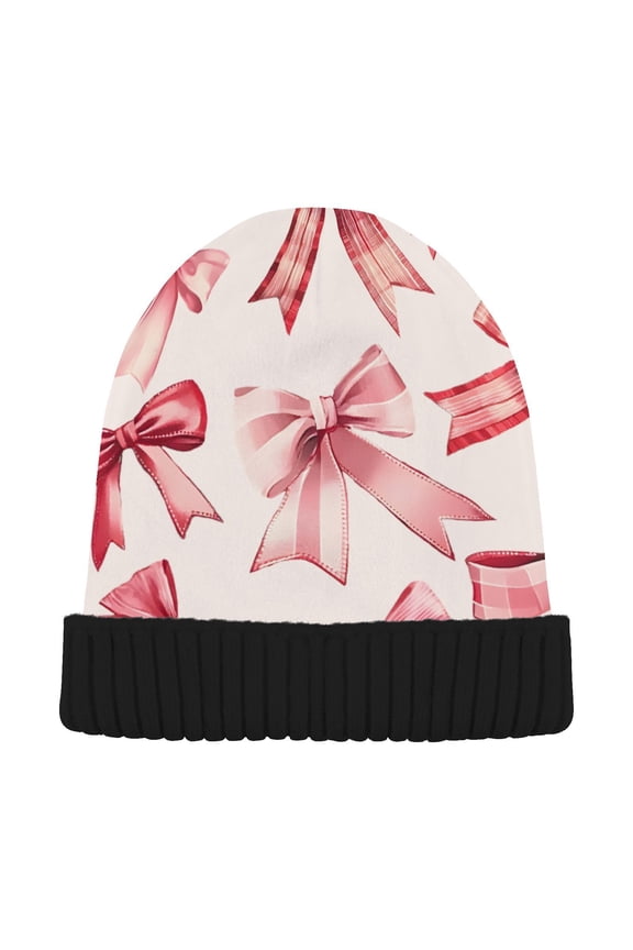 Pink Bows Pattern Beanie for Women Men Winter Hat Reversible Skull Knit Cap