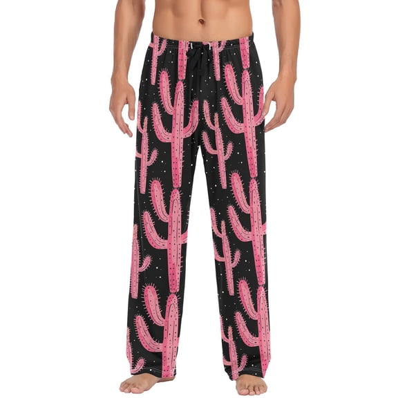 JSTEL Pink Cactus Cacti Men's Sleepwear Mens Pajama Pants Bottoms with Pockets, XL