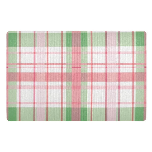 JSTEL Pink Checkered Grid Front Door Mat Outside Entrance 32x20 Inch Doormat for Outdoor Indoor Washable Non Slip Floor Mats