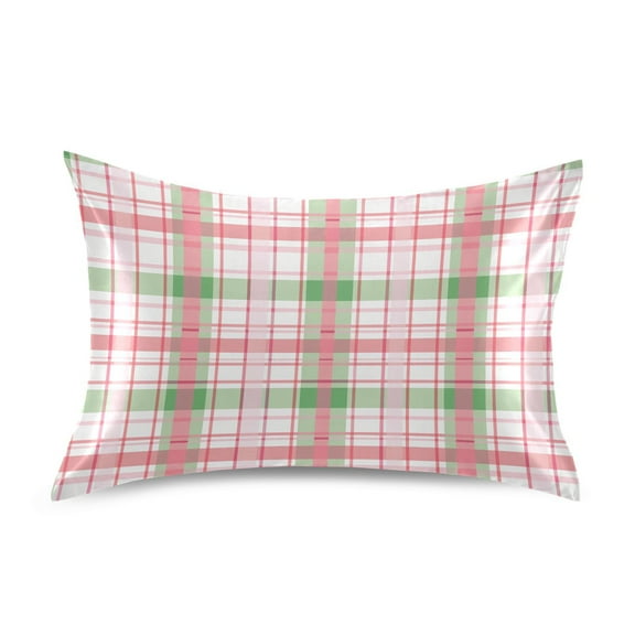 JSTEL Pink Checkered Grid Satin Pillowcase Standard Size Pillow Cases Envelope Closure Bed Pillow Cover, 20 x 26 inch