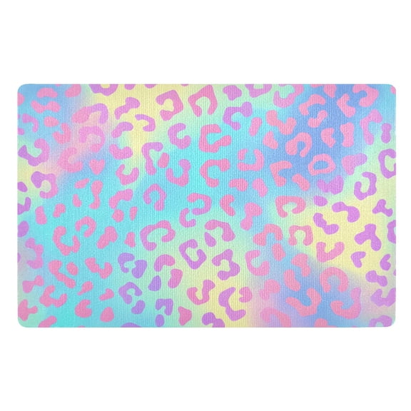 JSTEL Pink Cheetah Print Leopard Rainbow Front Door Mat Outside Entrance 32x20 Inch Doormat for Outdoor Indoor Washable Non Slip Floor Mats