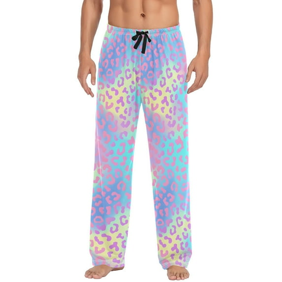 JSTEL Pink Cheetah Print Leopard Rainbow Men's Sleepwear Mens Pajama Pants Bottoms with Pockets, S