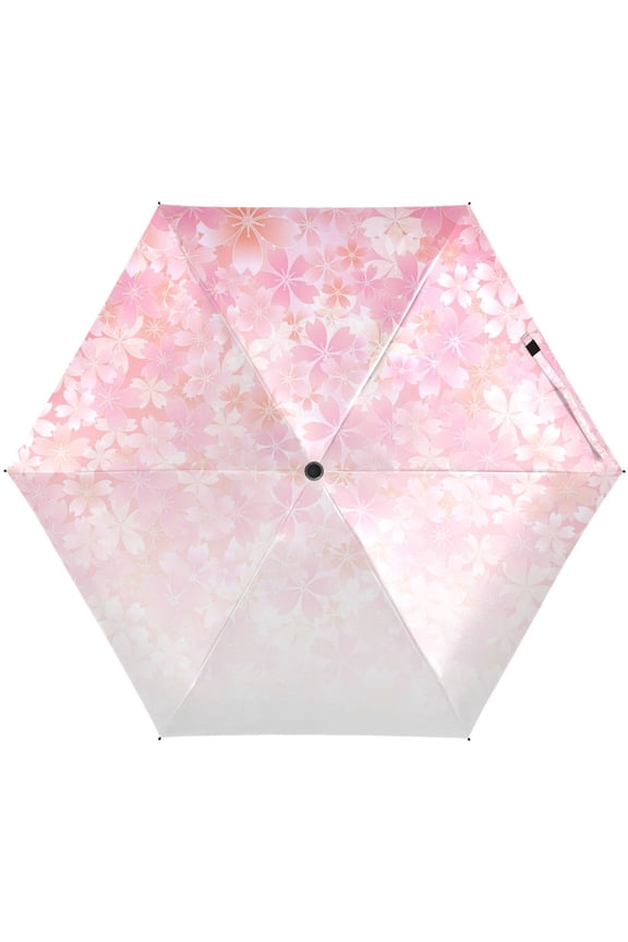 Pink Cherry Blossom Floral Folding Umbrella for Rain Sun Travel Mini Lightweight Compact Umbrellas