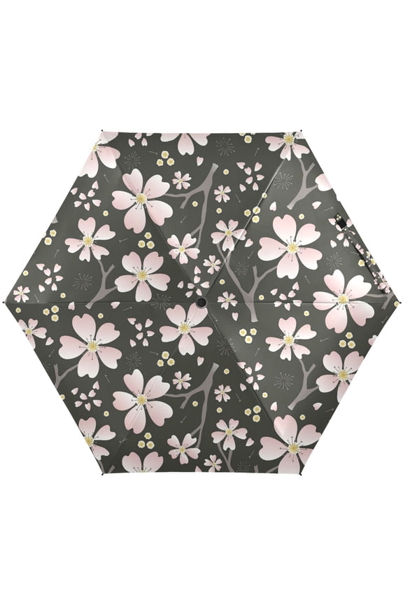 Pink Cherry Blossom Flower Floral Folding Umbrella for Rain Sun Travel Mini Lightweight Compact Umbrellas