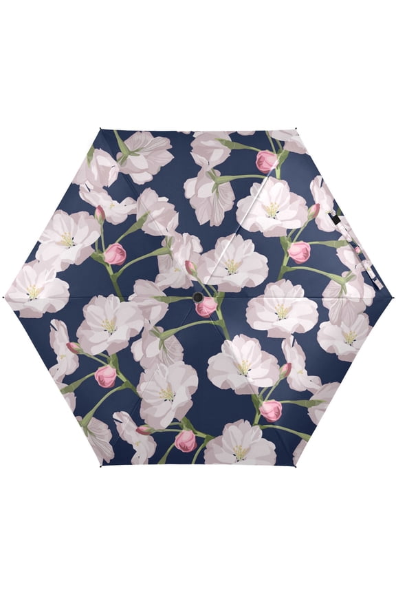 Pink Cherry Blossom Flower Floral Folding Umbrella for Rain Sun Travel Mini Lightweight Compact Umbrellas