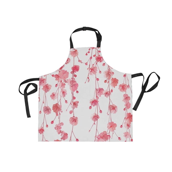 JSTEL Pink Cherry Blossom Flowers Apron with 2 Pockets for Women Men Adjustable Garden Bib
