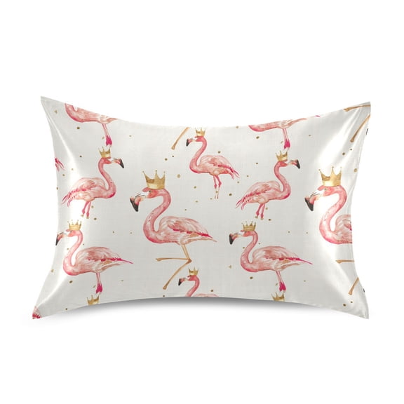 JSTEL Pink Flamingo Crown Satin Pillowcase Standard Size Pillow Cases Envelope Closure Bed Pillow Cover, 20 x 26 inch