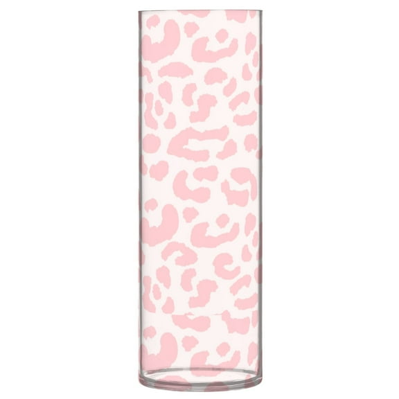 JSTEL Pink Leopard Cheetah Print Flower Vase Decorative Floreros for Home Decor Bedroom Living Room Office Table Shelf Bathroom