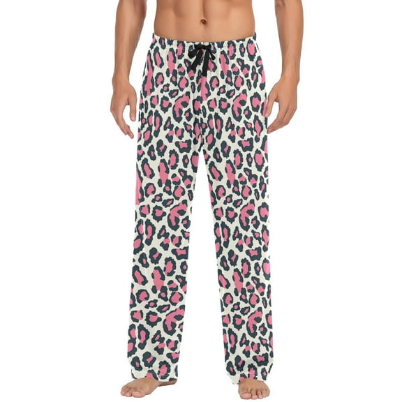 JSTEL Pink Leopard Print Cheetah Men's Sleepwear Mens Pajama Pants Bottoms with Pockets, S