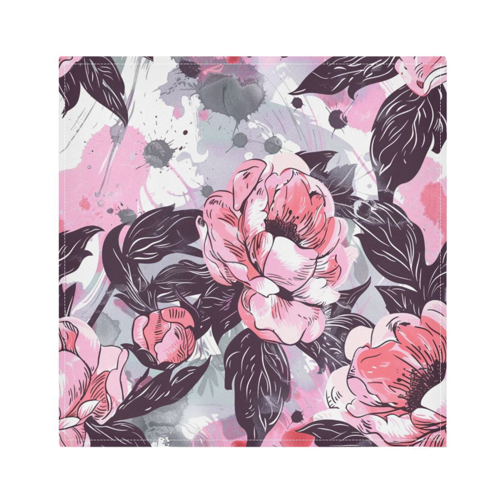 JSTEL Pink Peony Flower Watercolor Cloth Napkins Set of 6, 20x20 Inch Washable and Reusable Napkin for Decoupage Dinner Party Everyday Use