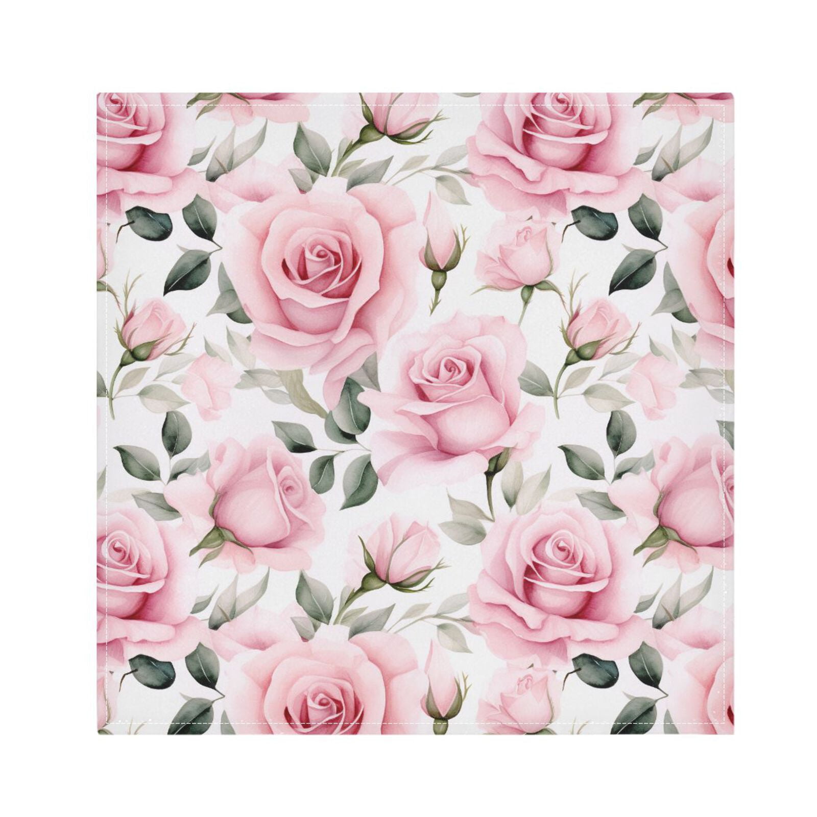 JSTEL Pink Rose Flowers Cloth Napkins Set of 6, 20x20 Inch Washable and Reusable Napkin for Decoupage Dinner Party Everyday Use