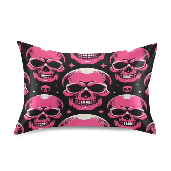 JSTEL Pink Skull Stars & Polka Dots Satin Pillowcase Queen Size Pillow Cases Envelope Closure Bed Pillow Cover, 20 x 30 inch