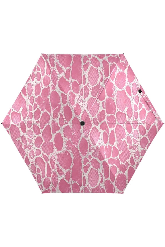 Pink Snake Print Folding Umbrella for Rain Sun Travel Mini Lightweight Compact Umbrellas