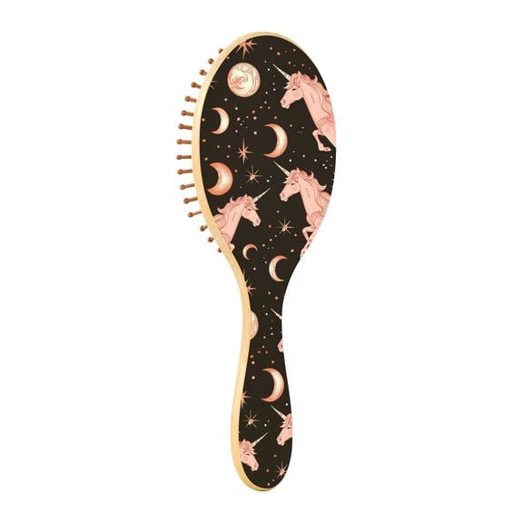 JSTEL Pink Unicorn Moon Stars Hair Brush for Women Men Natural Wood Detangler Brushes for All Hair Types Hairbrush for Wet & Dry