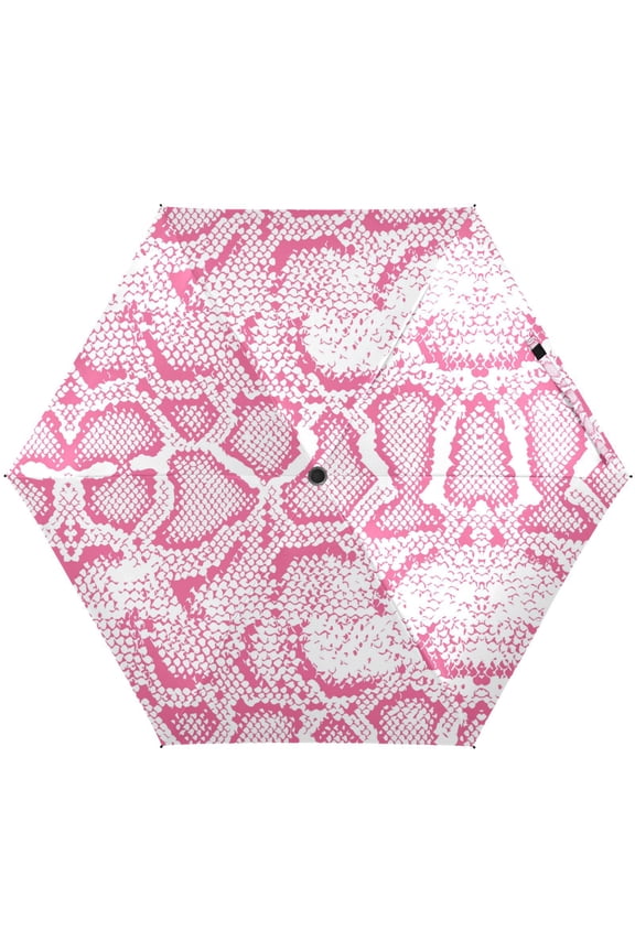 Pink White Snake Skin Animal Print Folding Umbrella for Rain Sun Travel Mini Lightweight Compact Umbrellas