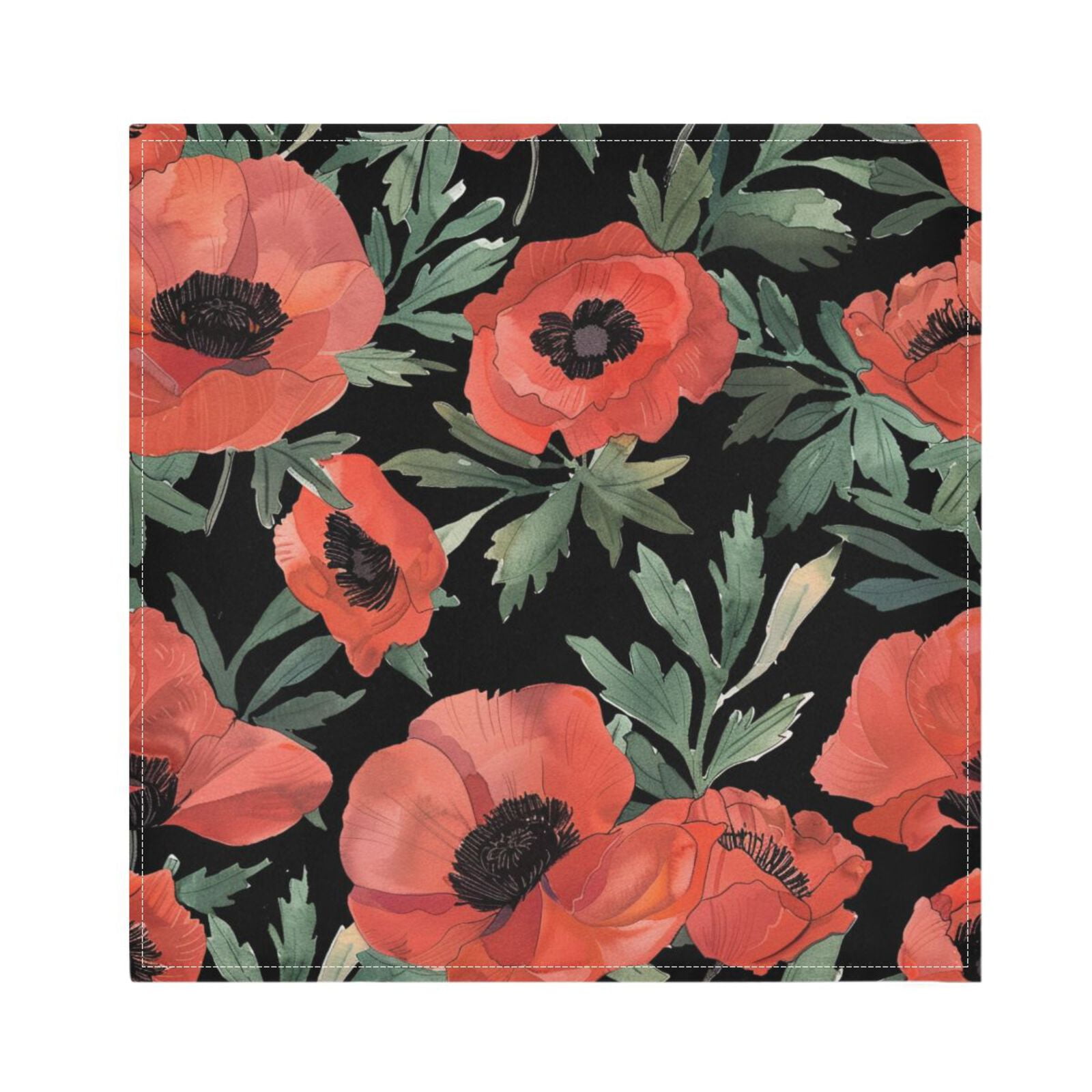 JSTEL Poppy Flowers Cloth Napkins Set of 6, 20x20 Inch Washable and Reusable Napkin for Decoupage Dinner Party Everyday Use