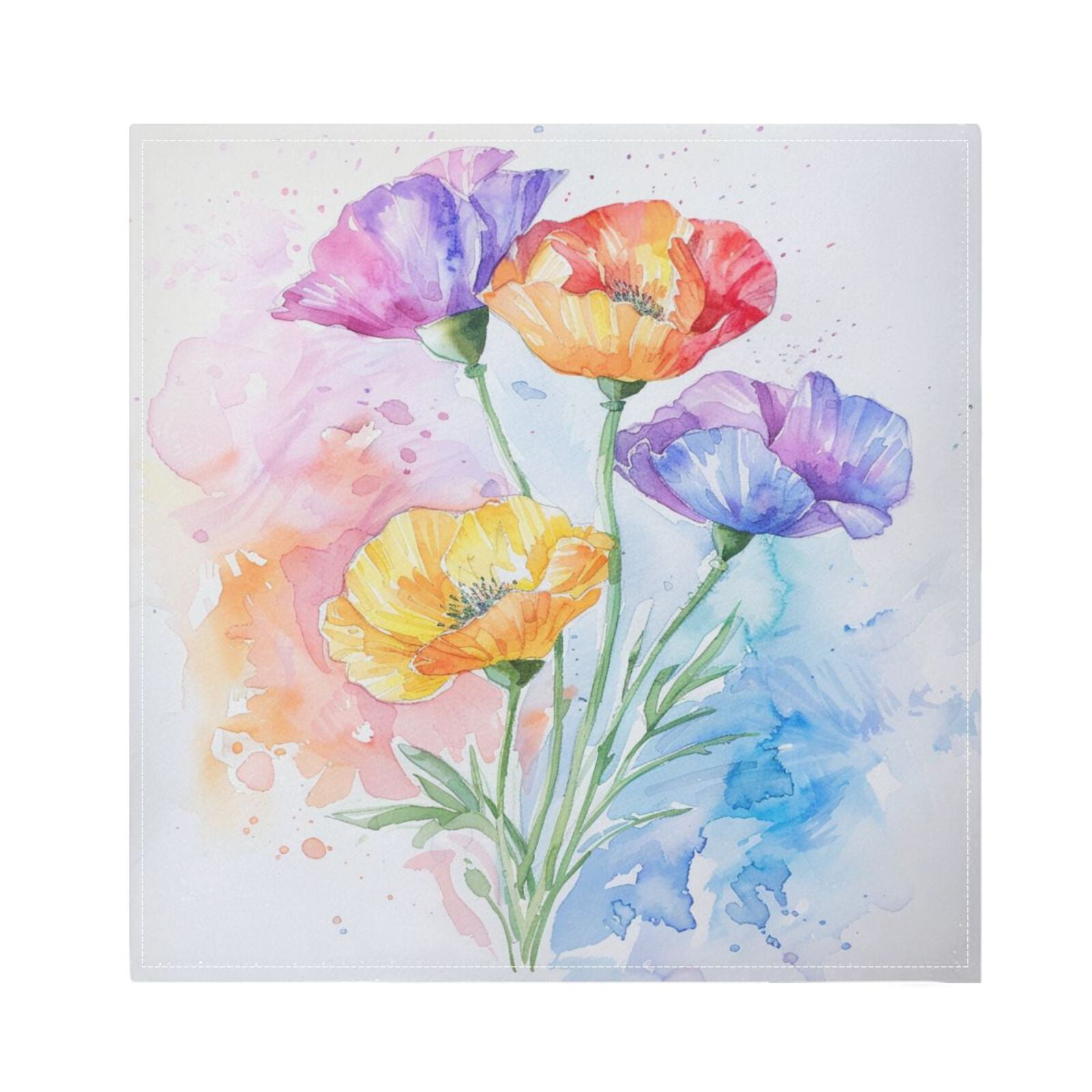 JSTEL Poppy Flowers Watercolor Cloth Napkins Set of 6, 20x20 Inch Washable and Reusable Napkin for Decoupage Dinner Party Everyday Use