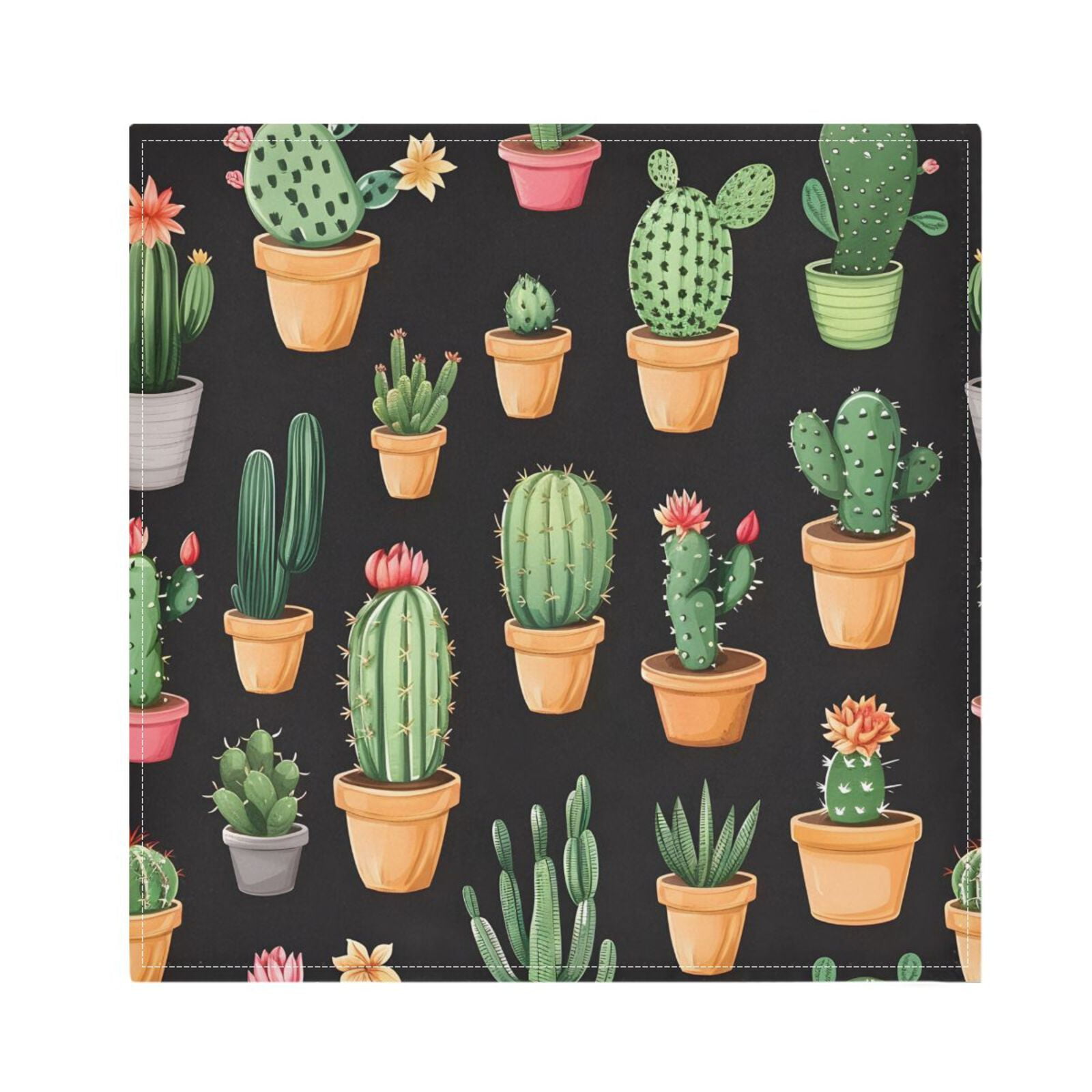 JSTEL Potted Cactus Cacti Cloth Napkins Set of 6, 20x20 Inch Washable and Reusable Napkin for Decoupage Dinner Party Everyday Use