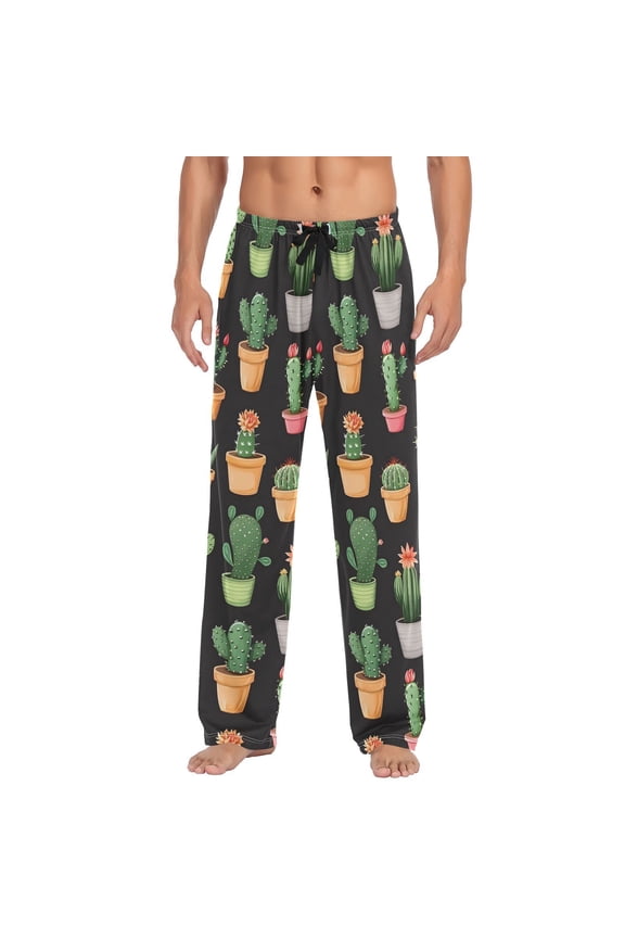 Potted Cactus Cacti Men's Sleepwear Mens Pajama Pants Bottoms with Pockets, M
