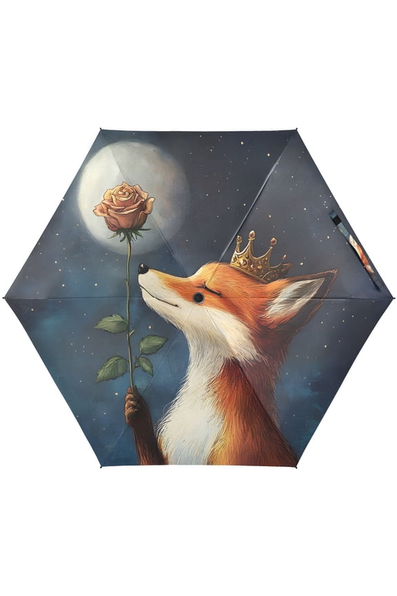 Princess Fox Folding Umbrella for Rain Sun Travel Mini Lightweight Compact Umbrellas