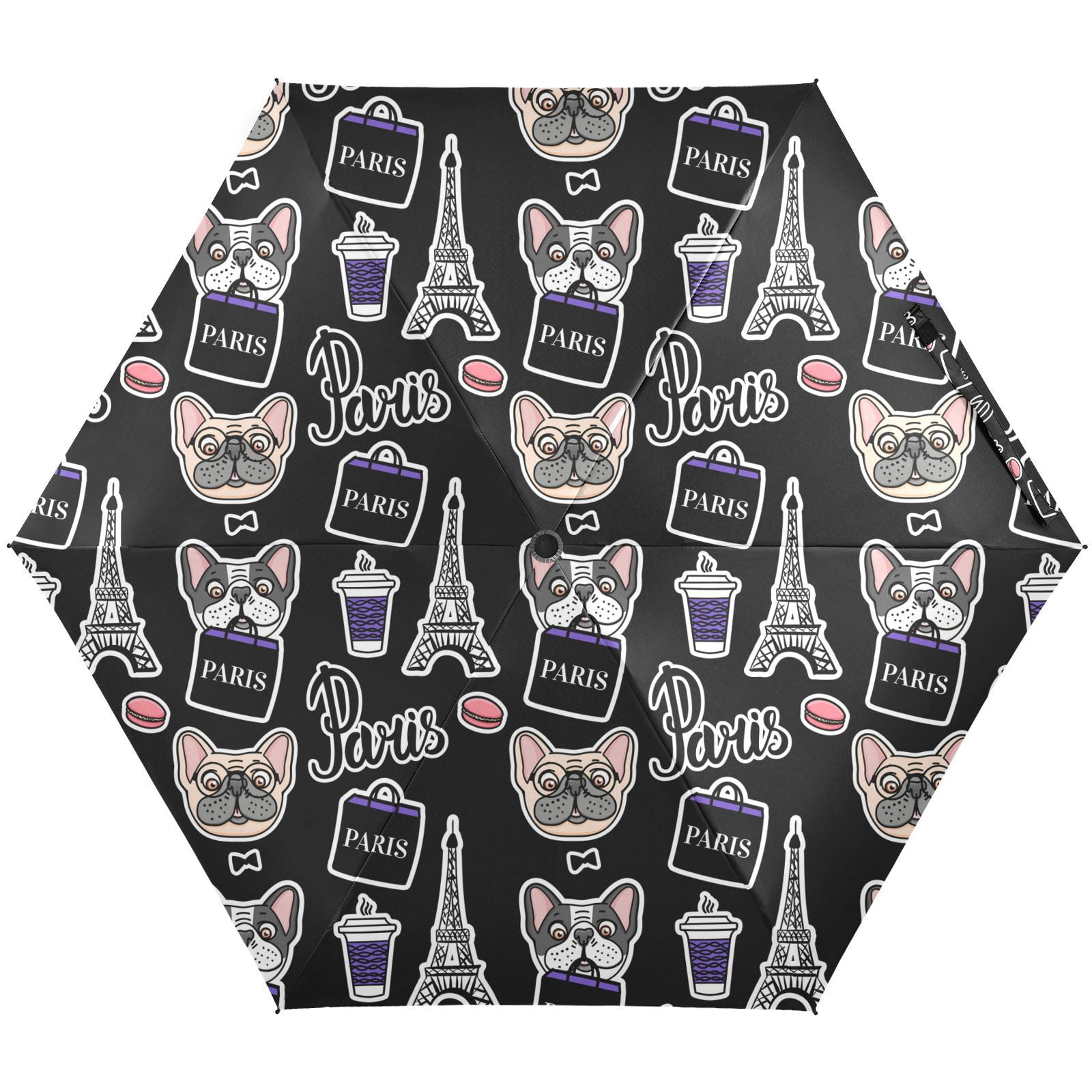 JSTEL Pug Dog Print Eiffel Tower Paris Folding Umbrella for Rain
