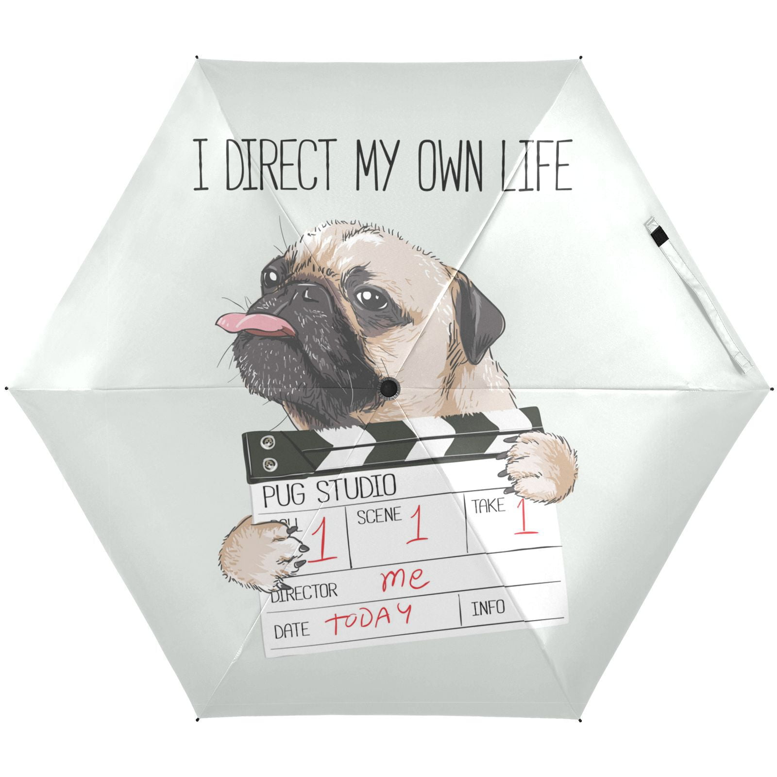 JSTEL Pug with I Direct My Own Life Folding Umbrella for Rain Sun