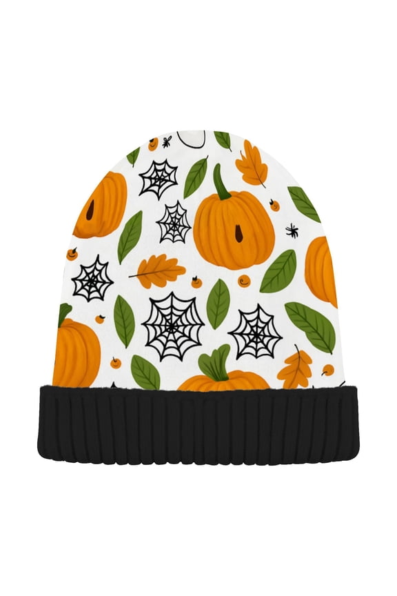 Pumpkin Ghost Spider Web Halloween Beanie for Women Men Winter Hat Reversible Skull Knit Cap