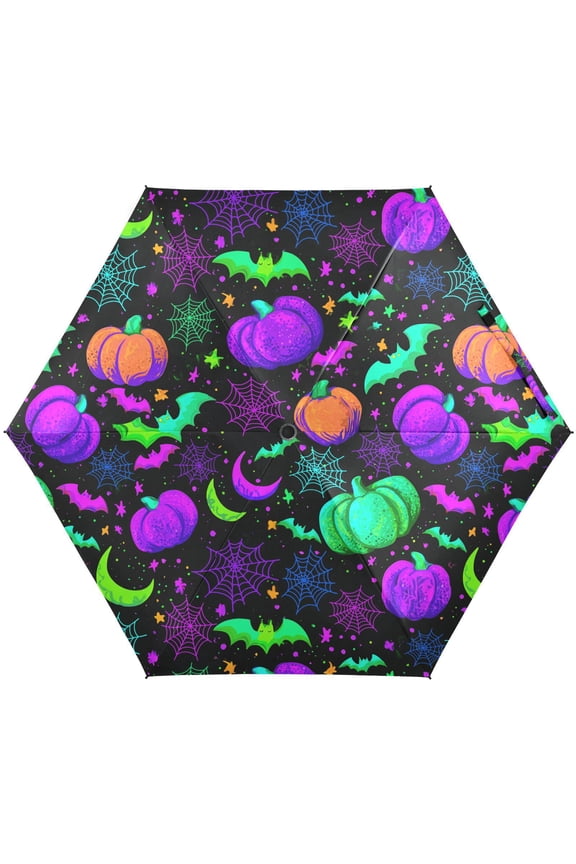 Pumpkin Spider Web Halloween Folding Umbrella for Rain Sun Travel Mini Lightweight Compact Umbrellas