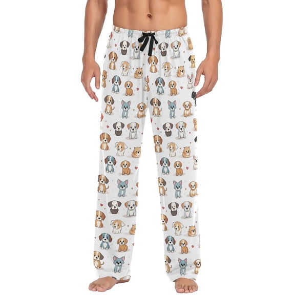 JSTEL Puppy Dog Print Cartoon Men's Sleepwear Mens Pajama Pants Bottoms with Pockets, L