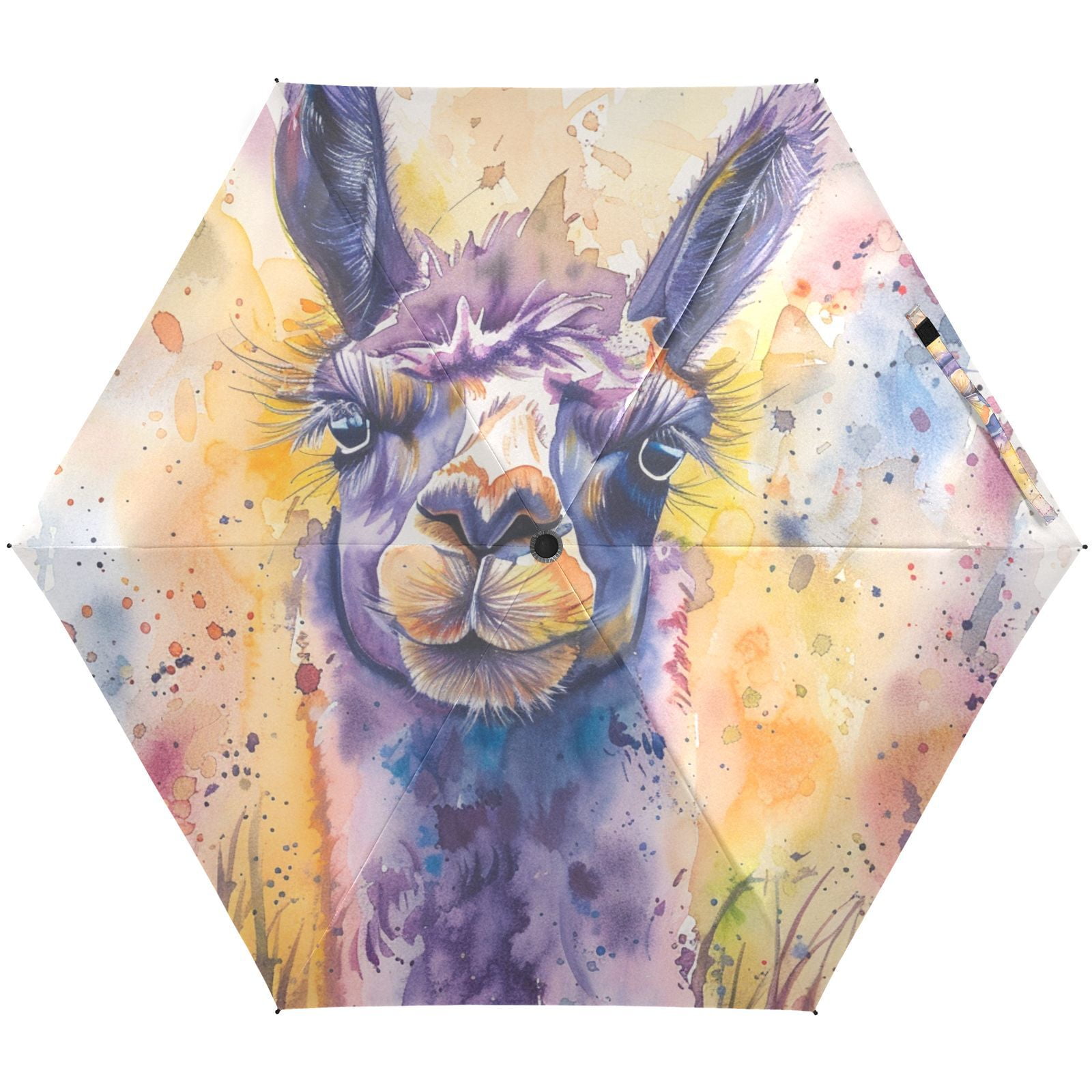 JSTEL Purple Llama Alpaca Folding Umbrella for Rain Sun Travel Mini Lightweight Compact Umbrellas