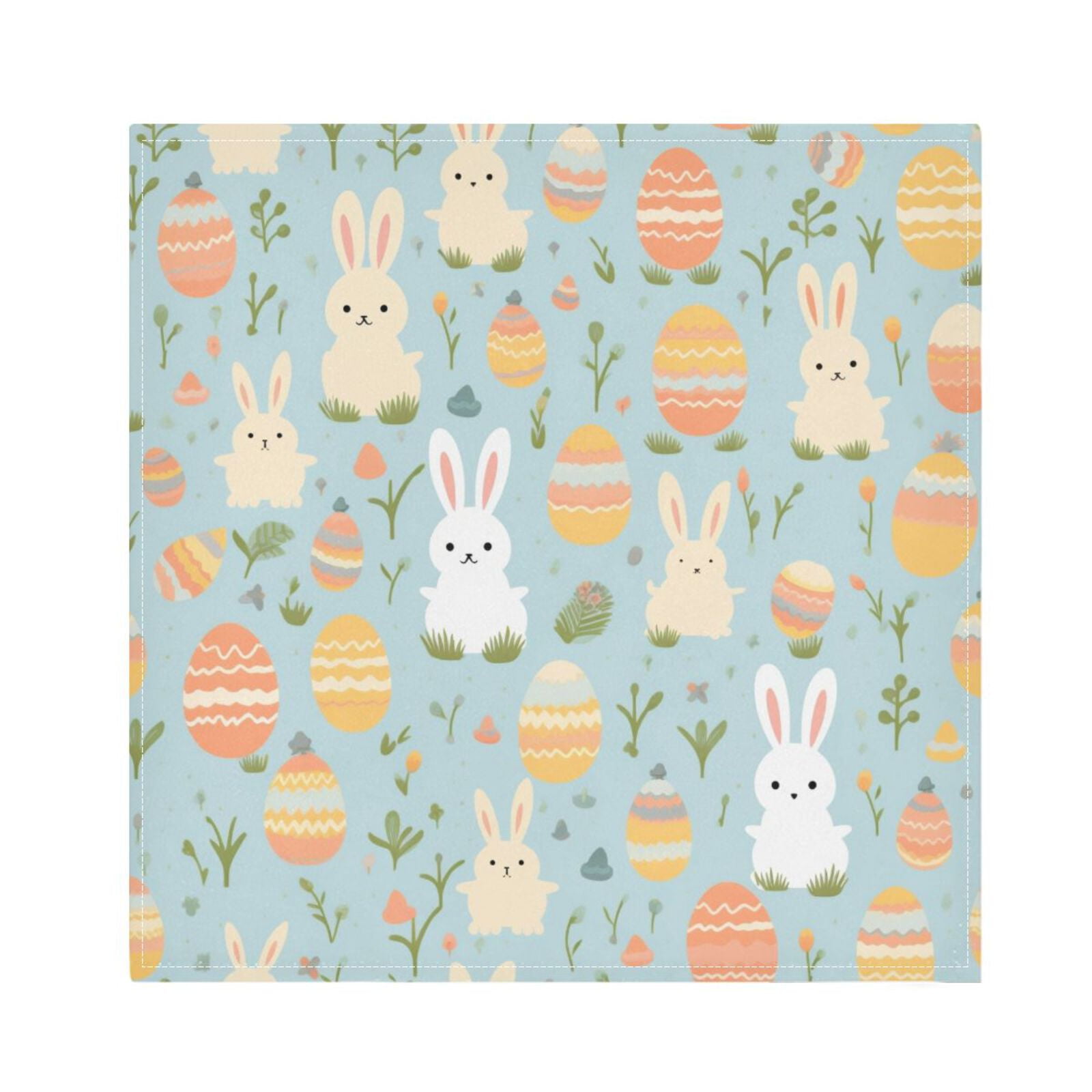 JSTEL Rabbit Eggs Easter Cloth Napkins Set of 6, 20x20 Inch Washable and Reusable Napkin for Decoupage Dinner Party Everyday Use