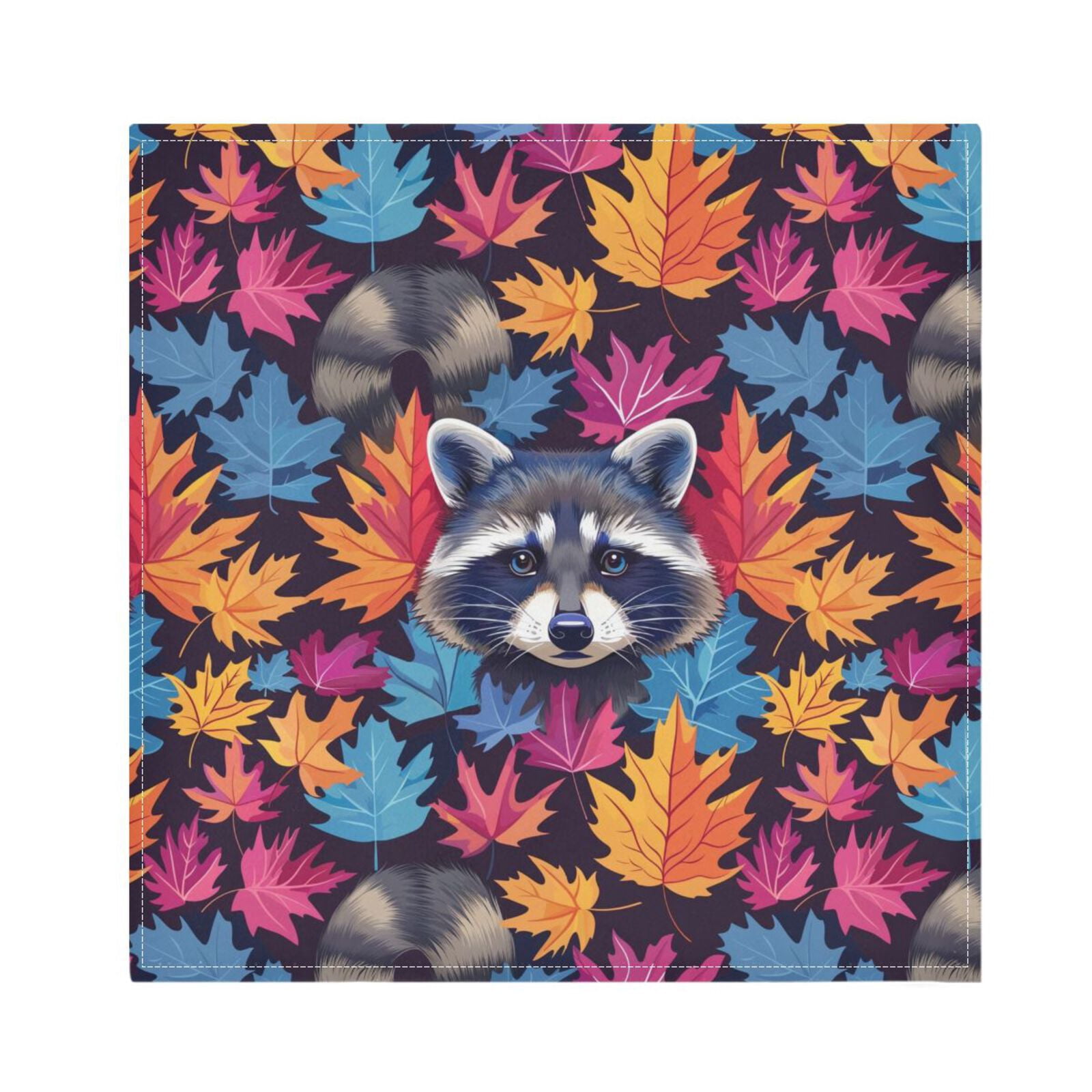 JSTEL Raccoon Maple Leaves Rainbow Color Cloth Napkins Set of 6, 20x20 Inch Washable and Reusable Napkin for Decoupage Dinner Party Everyday Use
