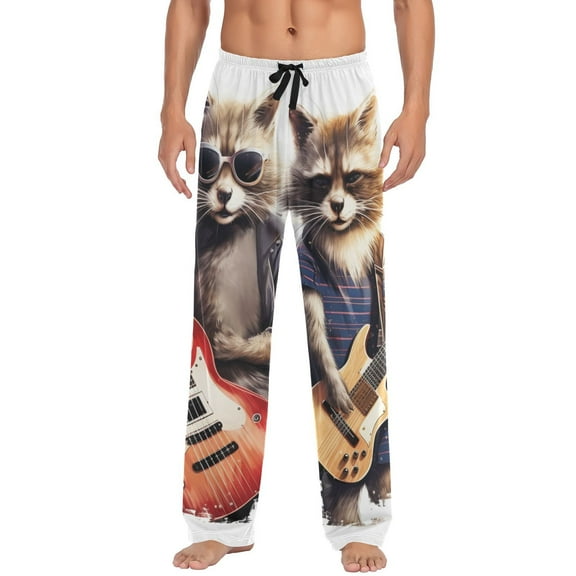 JSTEL Raccoon Music Guitar Men's Sleepwear Mens Pajama Pants Bottoms with Pockets, M