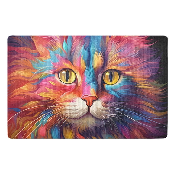 JSTEL Rainbow Cat Art Front Door Mat Outside Entrance 32x20 Inch Doormat for Outdoor Indoor Washable Non Slip Floor Mats