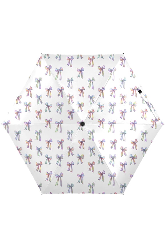 Rainbow Color Bows Folding Umbrella for Rain Sun Travel Mini Lightweight Compact Umbrellas