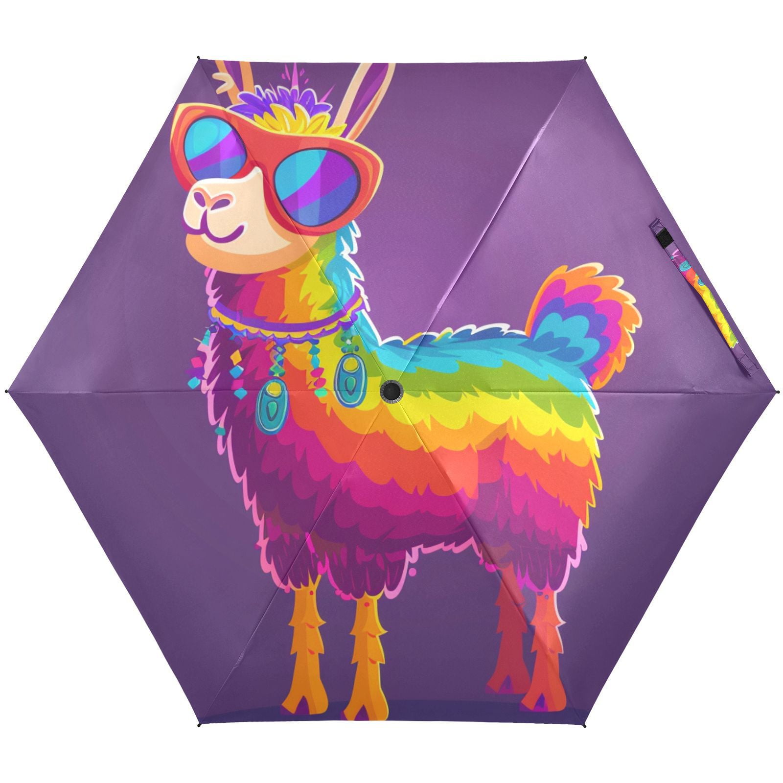 JSTEL Rainbow Color Llama Alpaca Folding Umbrella for Rain Sun Travel Mini Lightweight Compact Umbrellas