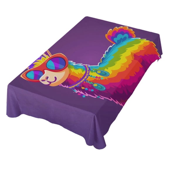 JSTEL Rainbow Color Llama Alpaca Table Cloth Square 54 x 54 Inch Tablecloth Anti Wrinkle Table Cover for Dining Kitchen Parties