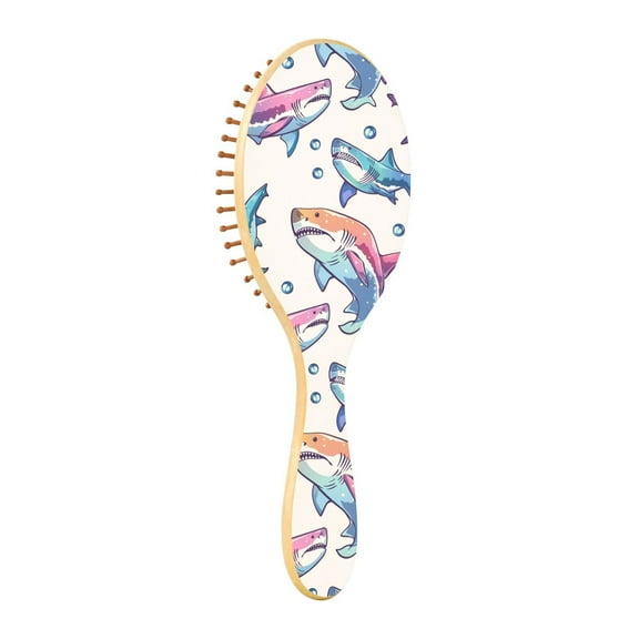 JSTEL Rainbow Color Shark Bubble Hair Brush for Women Men Natural Wood Detangler Brushes for All Hair Types Hairbrush for Wet & Dry