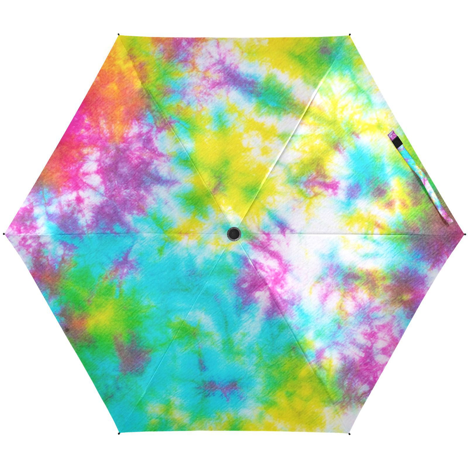 JSTEL Rainbow Colorful Tie Dye Folding Umbrella for Rain Sun Travel ...