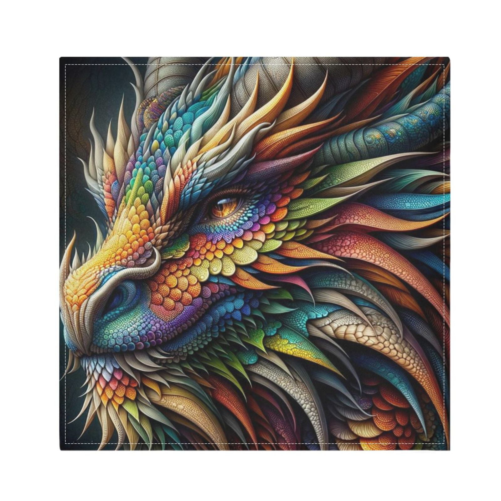 JSTEL Rainbow Dragon Portrait Cloth Napkins Set of 6, 20x20 Inch Washable and Reusable Napkin for Decoupage Dinner Party Everyday Use