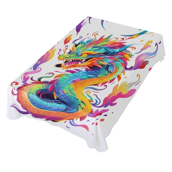 JSTEL Rainbow Dragon Table Cloth Rectangle 60 x 90 Inch Tablecloth Anti Wrinkle Table Cover for Dining Kitchen Parties