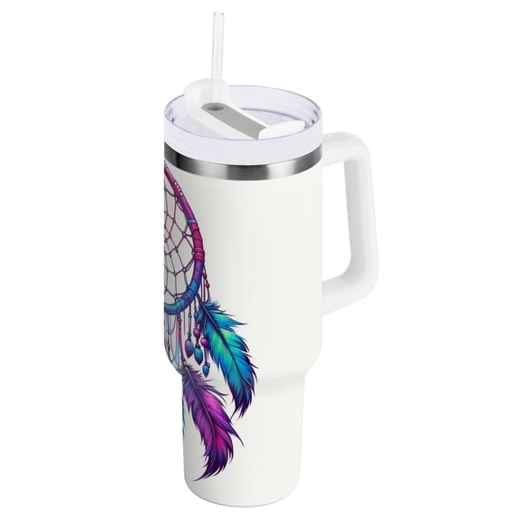 JSTEL Rainbow Dreamcatcher 40 oz Tumbler Stainless Steel Water Bottle Vacuum Insulated Cup with Straw Lid & Handle For Travel Car Cup Holder