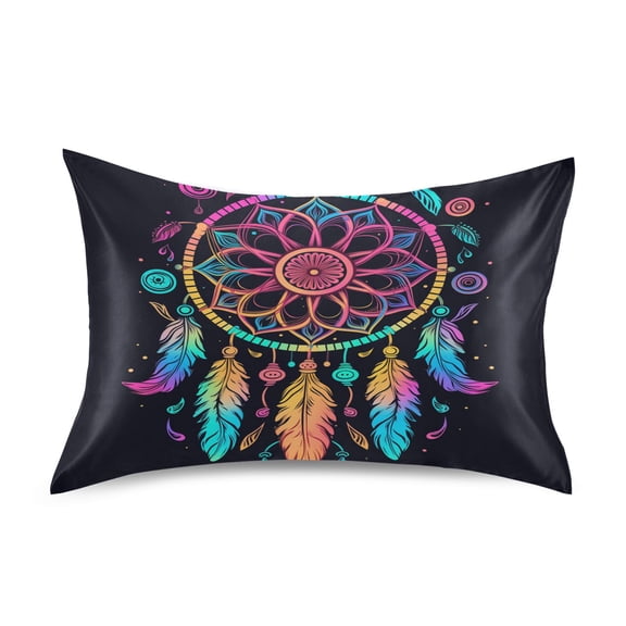 JSTEL Rainbow Dreamcatcher Bohemian Satin Pillowcase Queen Size Pillow Cases Envelope Closure Bed Pillow Cover, 20 x 30 inch