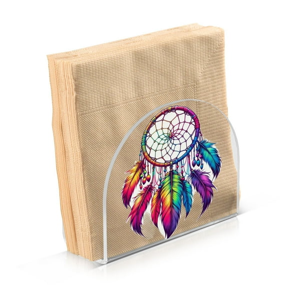 JSTEL Rainbow Dreamcatcher Napkin Holder for Table Cocktail Farmhouse, Paper Napkins Dispenser for Home Kitchen Coffee Shop Dining Room Decor