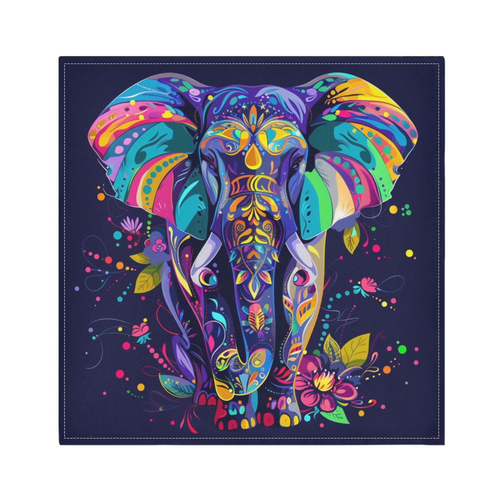 JSTEL Rainbow Elephant Flower Boho Cloth Napkins Set of 6, 20x20 Inch Washable and Reusable Napkin for Decoupage Dinner Party Everyday Use