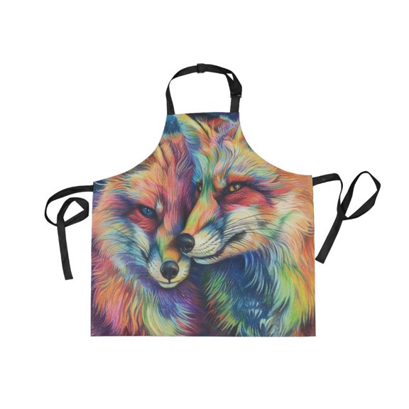 JSTEL Rainbow Foxes Apron with 2 Pockets for Women Men Adjustable Garden Bib
